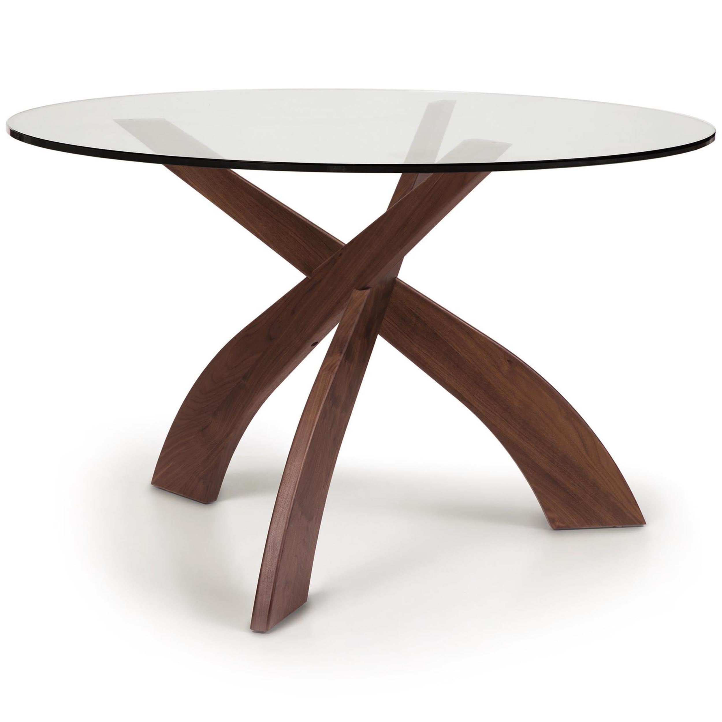 Entwine Round Glass Top Table, Natural Walnut