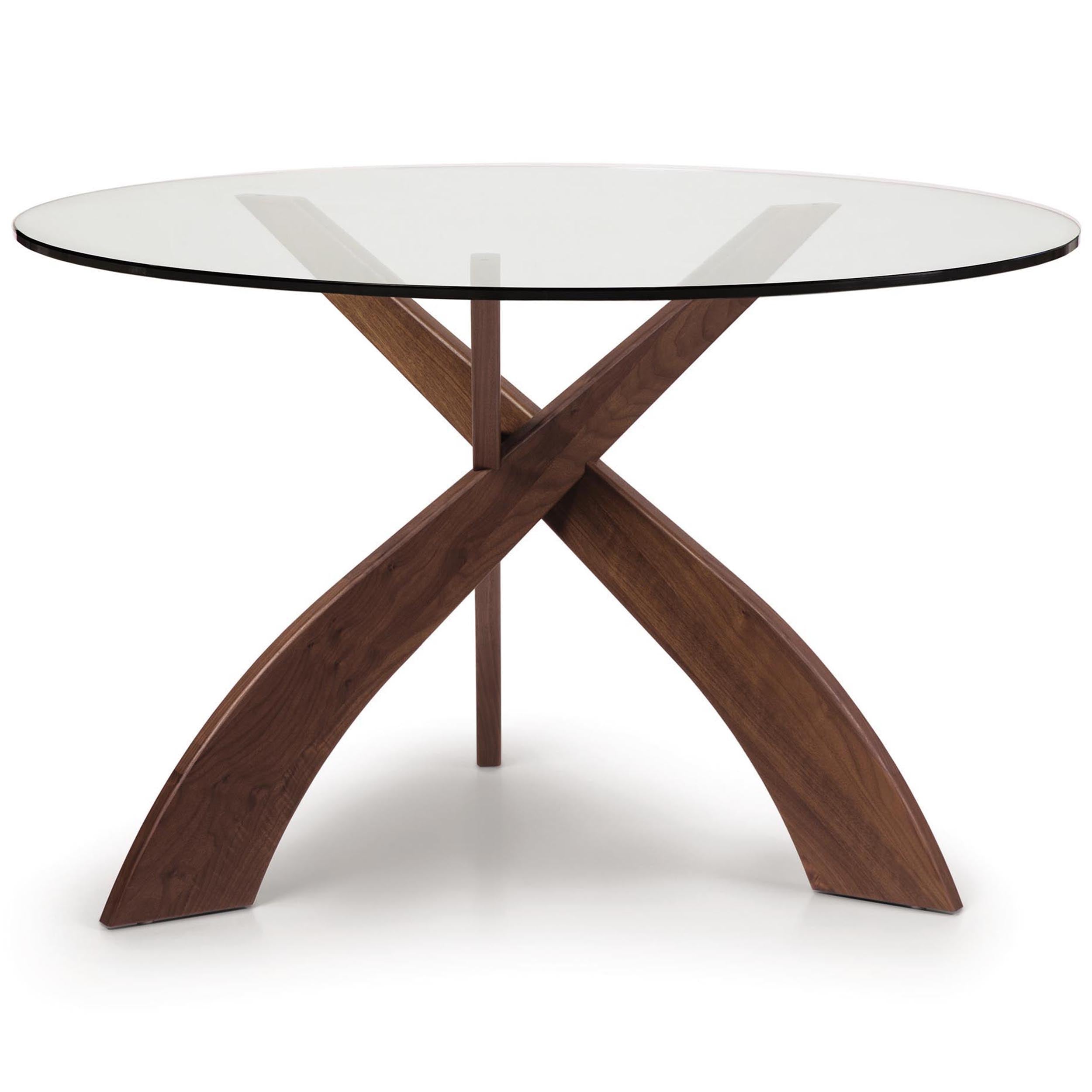 Entwine Round Glass Top Table, Natural Walnut