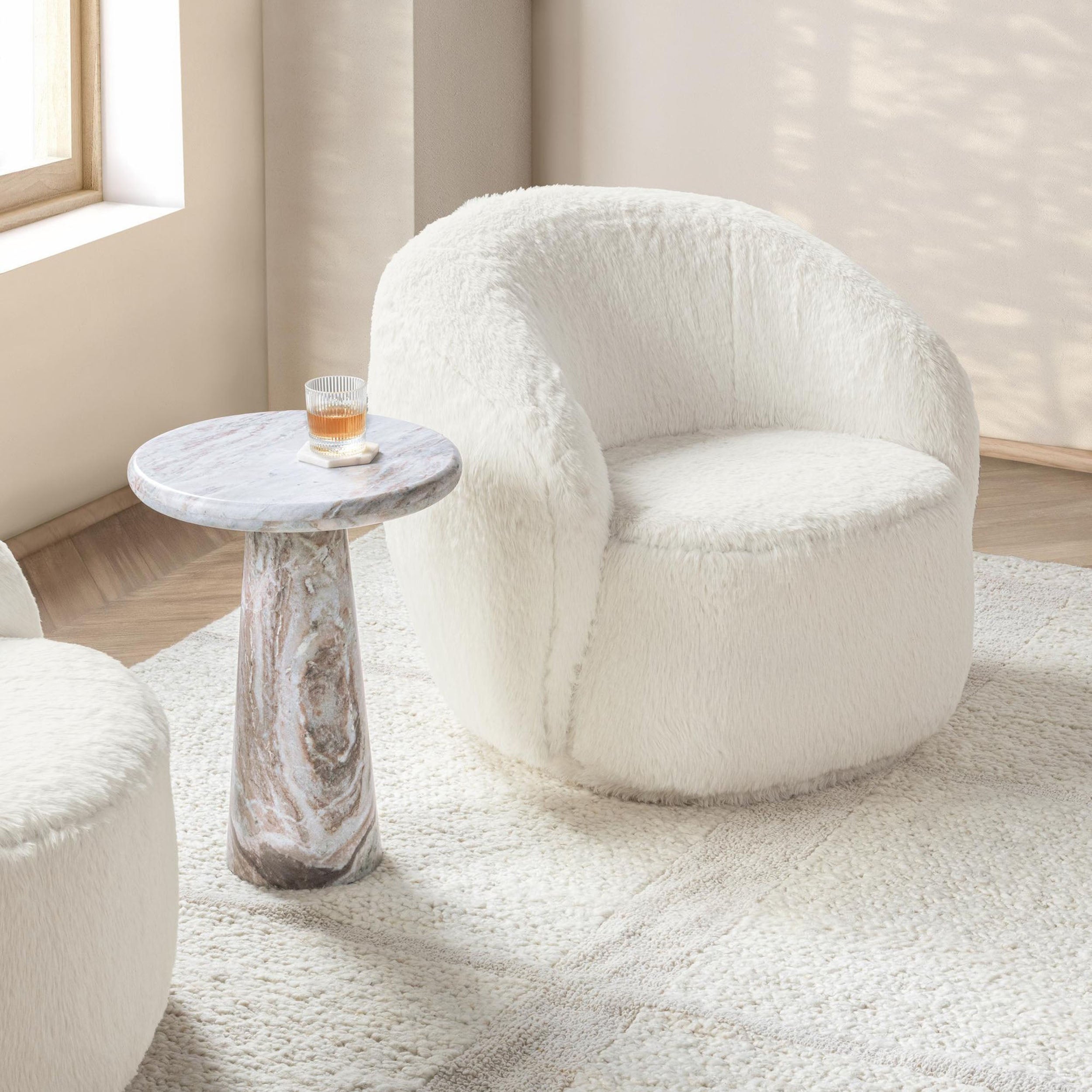 Adley Plush Swivel Chair, Vanilla