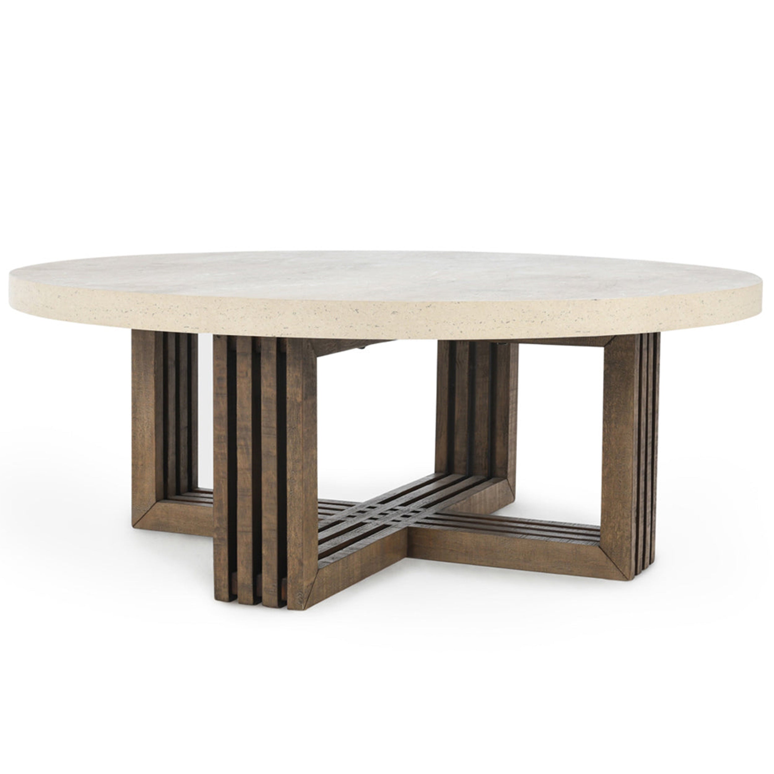 Aspen Solid Wood Round Coffee Table, Antique White/Distressed Brown