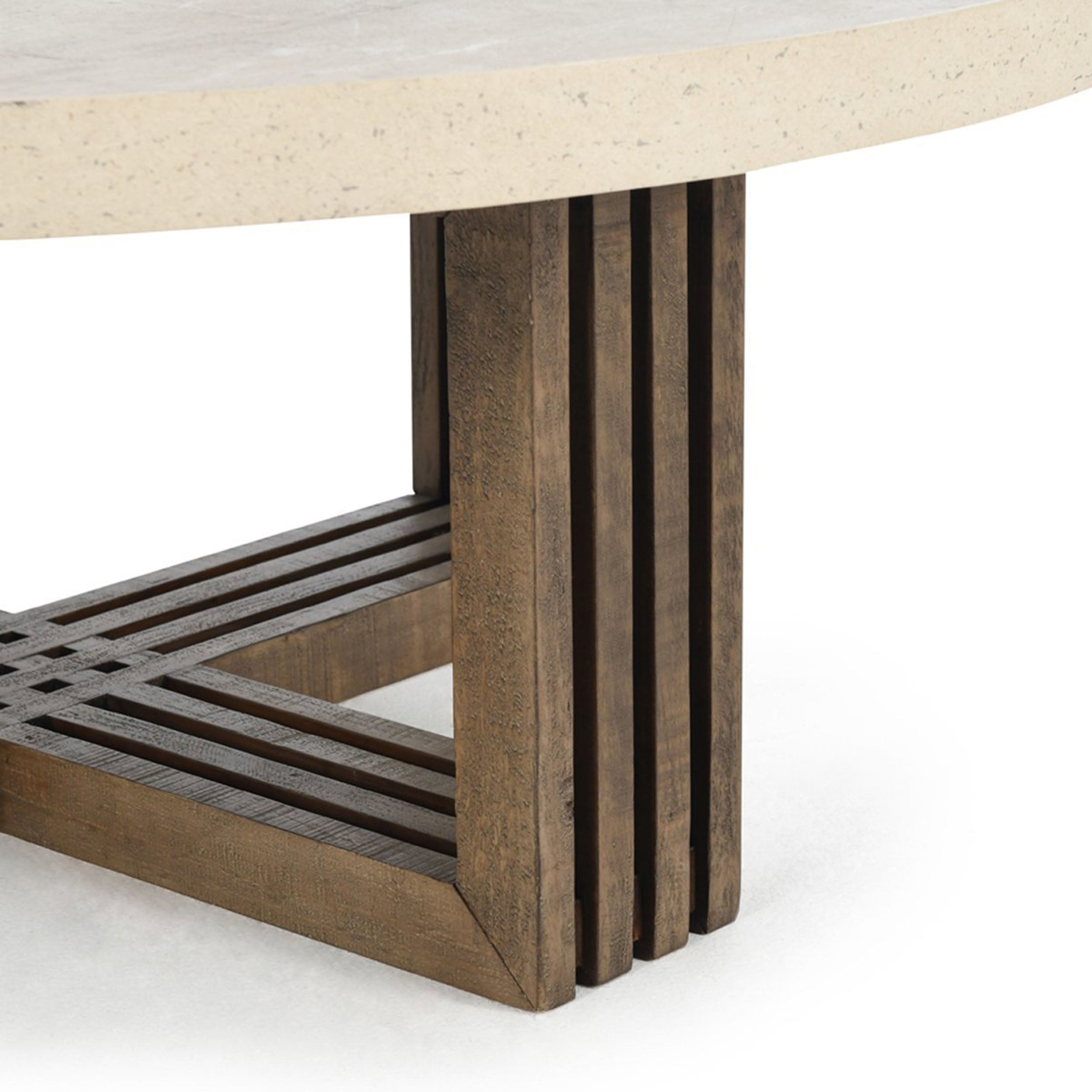Aspen Solid Wood Round Coffee Table, Antique White/Distressed Brown