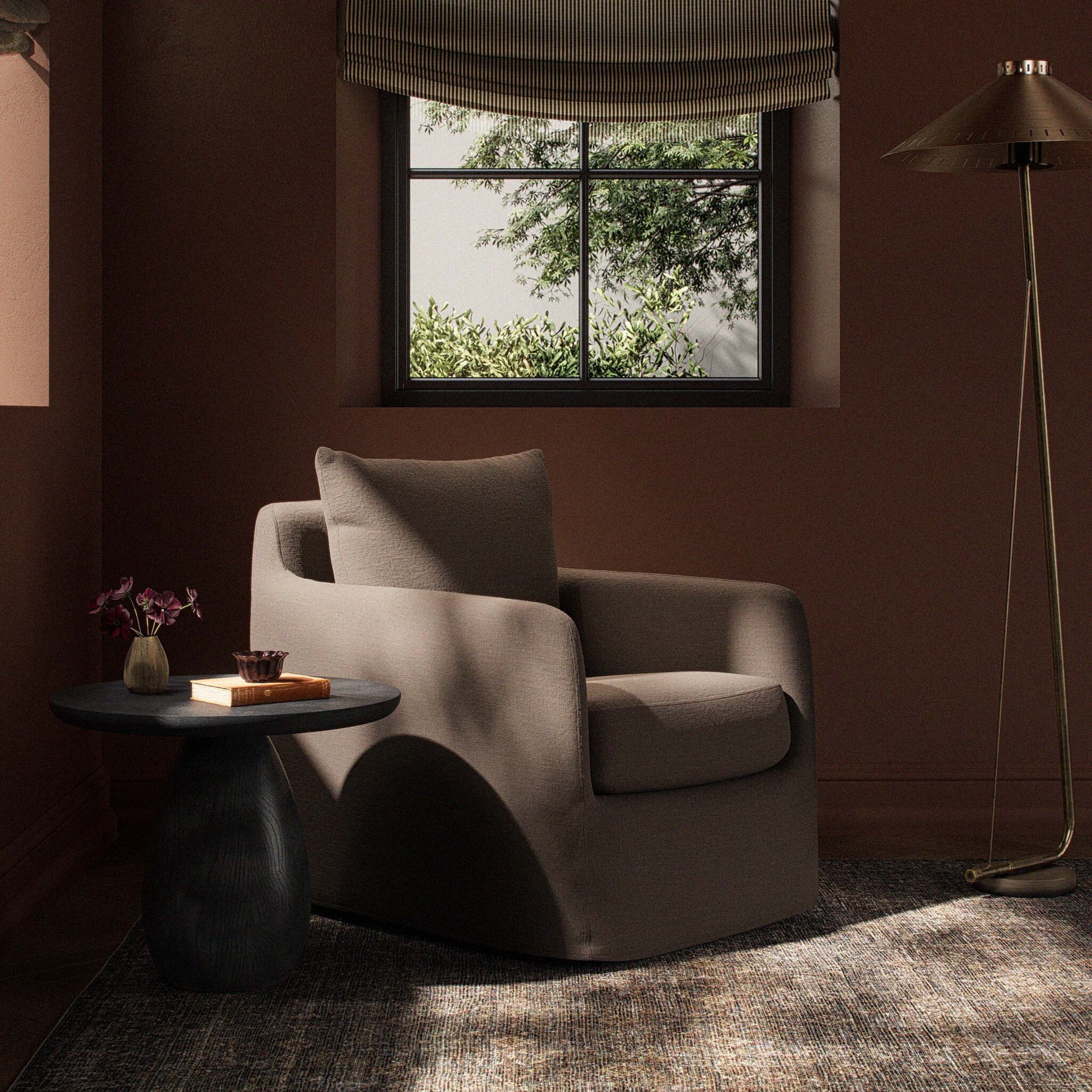 Banks Slipcover Swivel Chair, Savoy Coffee