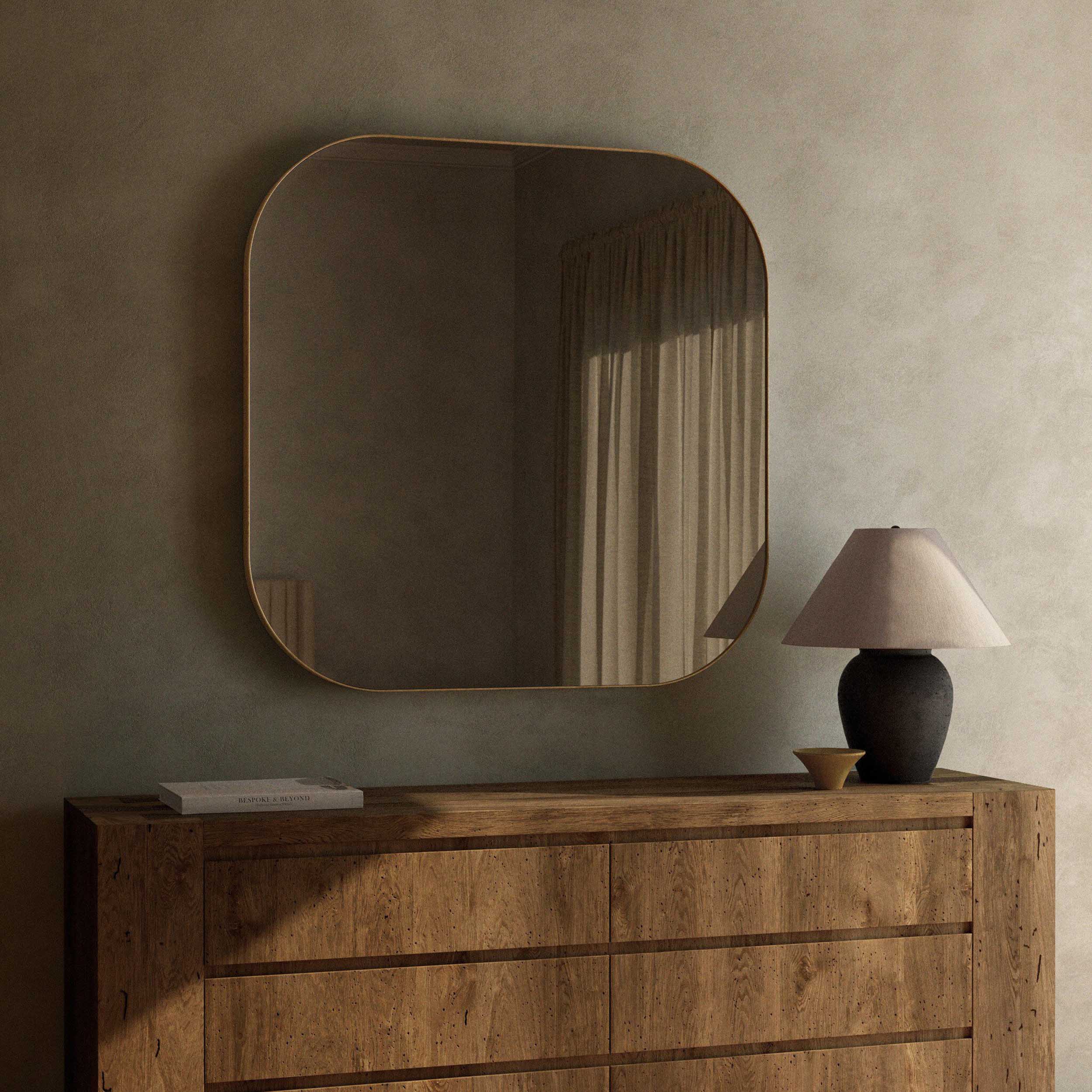 Bellvue Square Mirror, Polished Brass