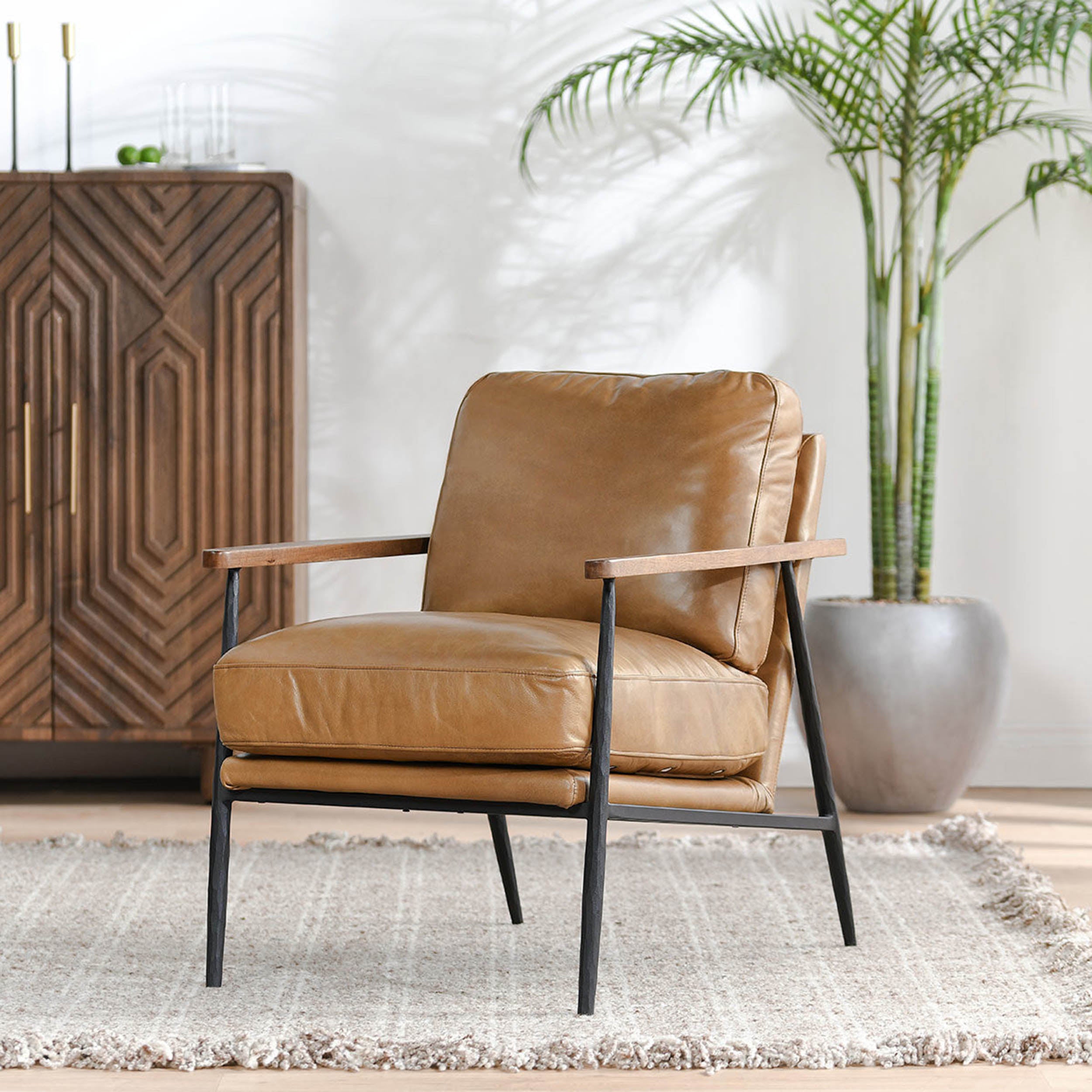 Christopher Leather Club Chair, Adobe Tan