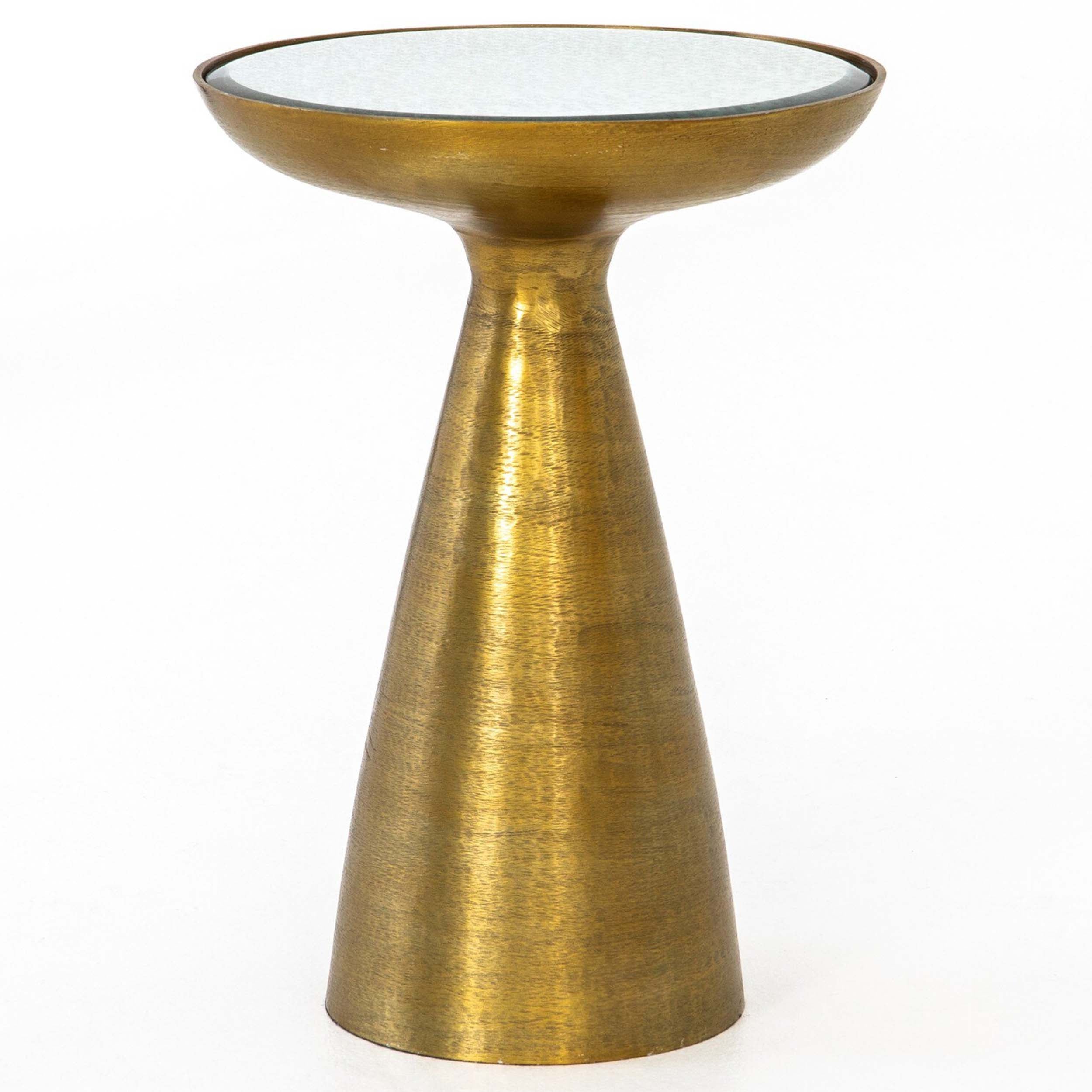 Marlow Mod Pedestal Table, Ash Glass, Brushed Brass