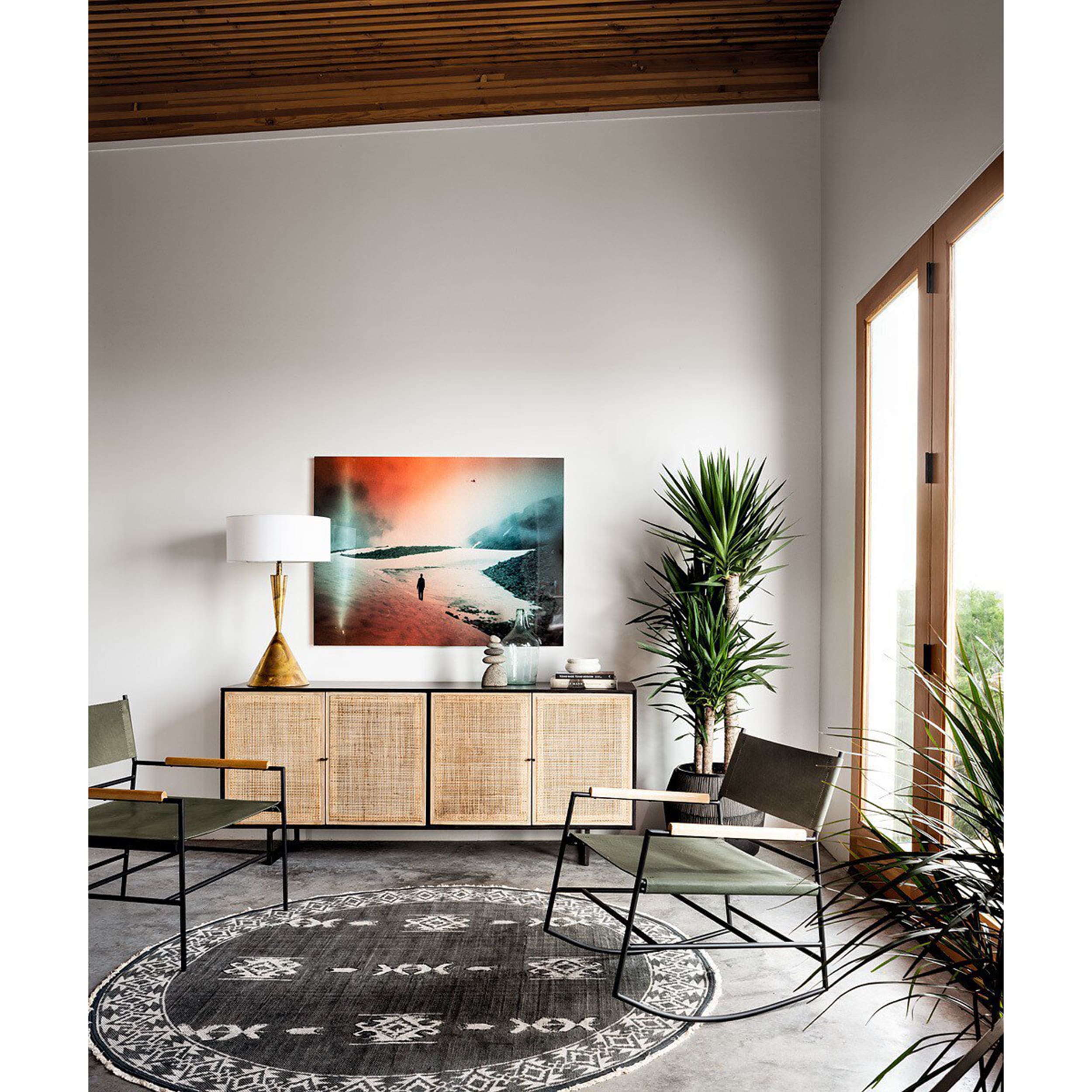 Carmel Sideboard, Black Wash W/ Natural Cane