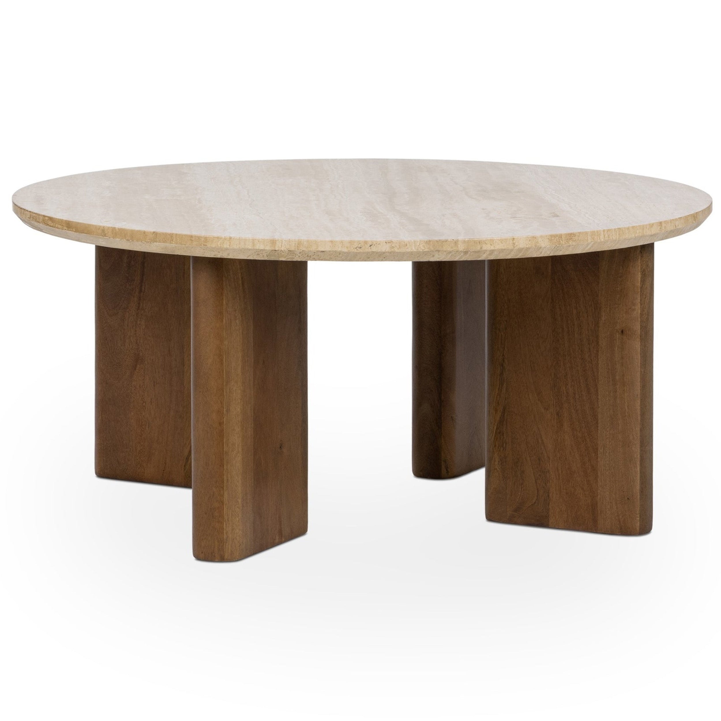 Idella Travertine Round Coffee Table, Tan