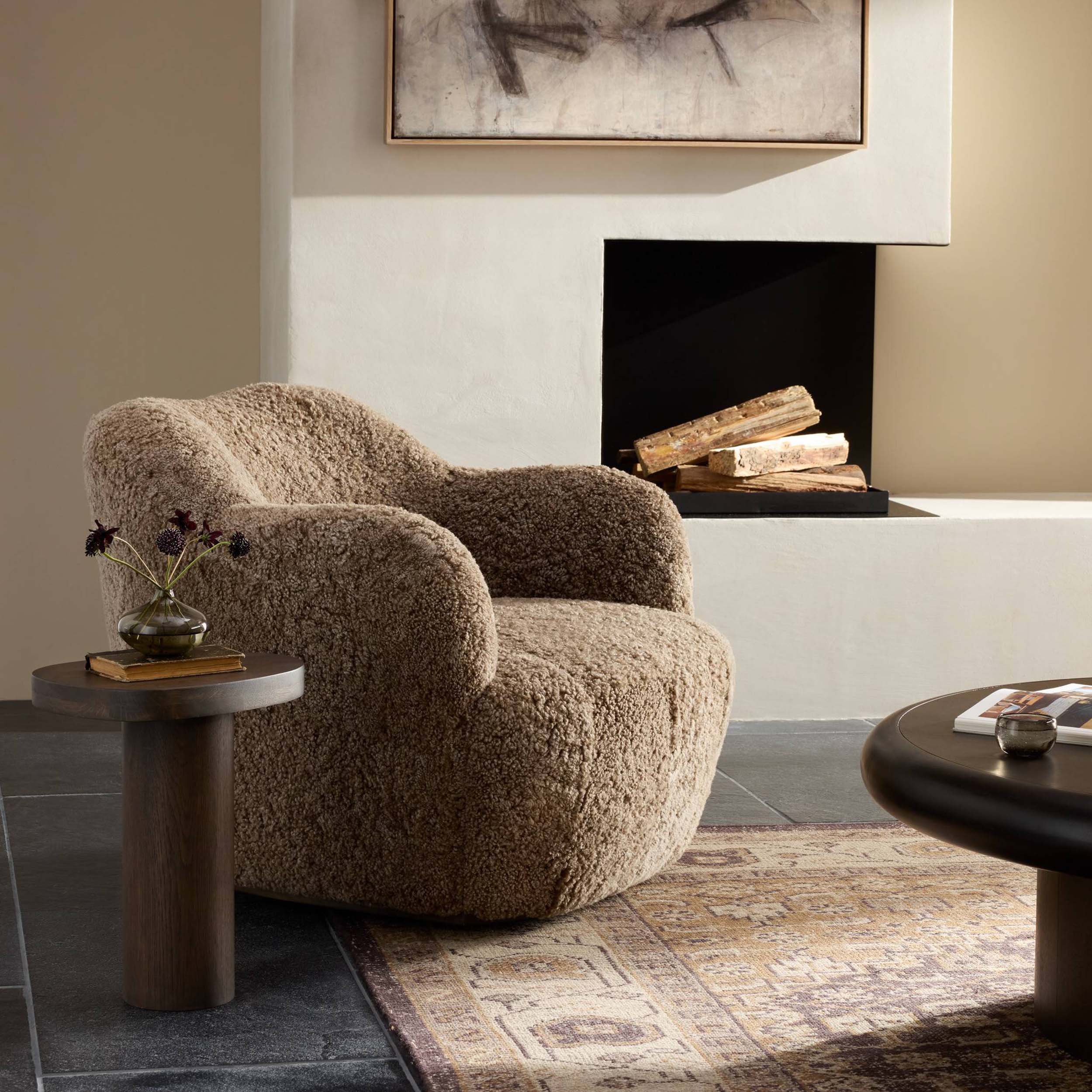 Julius Swivel Chair, Taupe Shearling