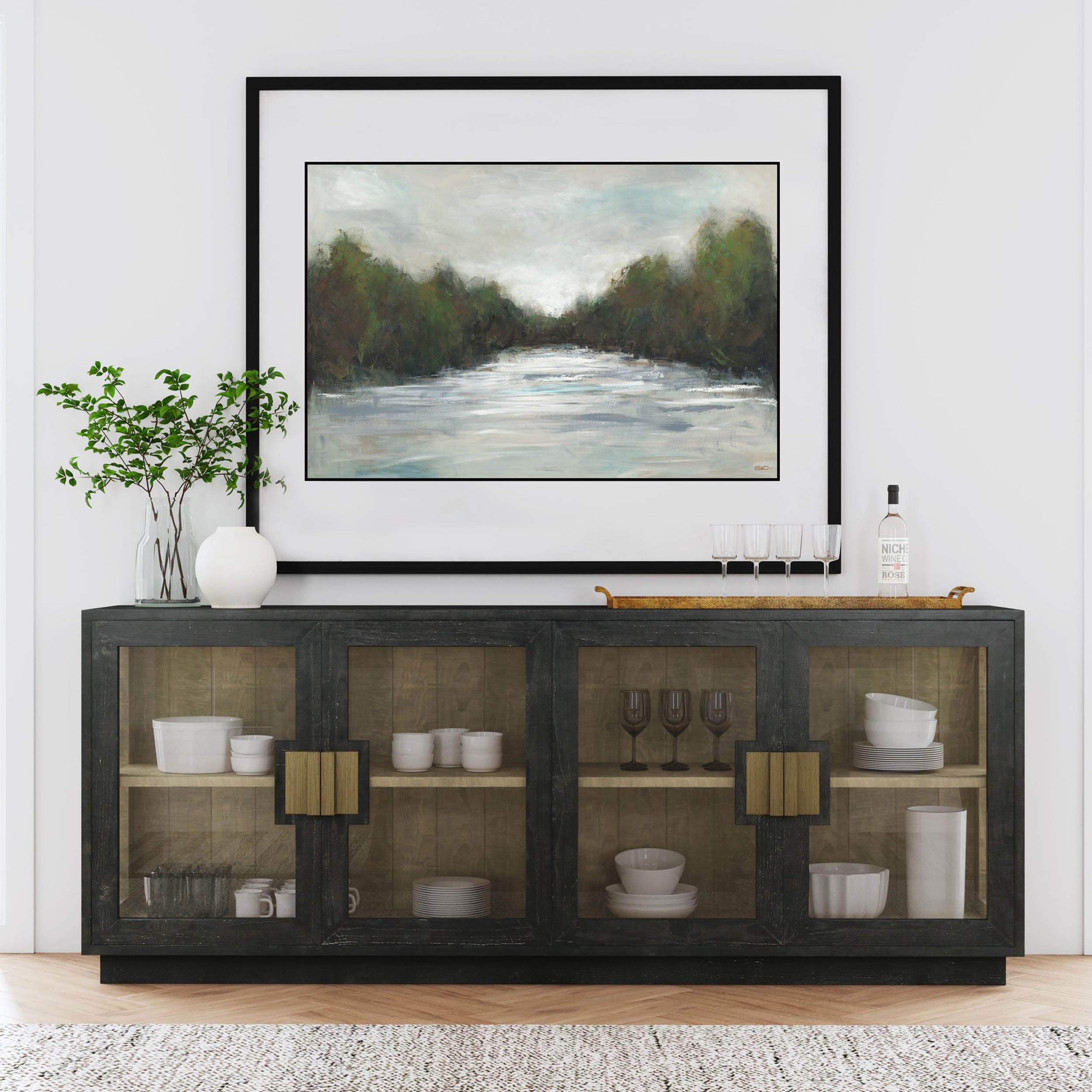 Larson Solid Wood 4Dr Cabinet, Carbon Black