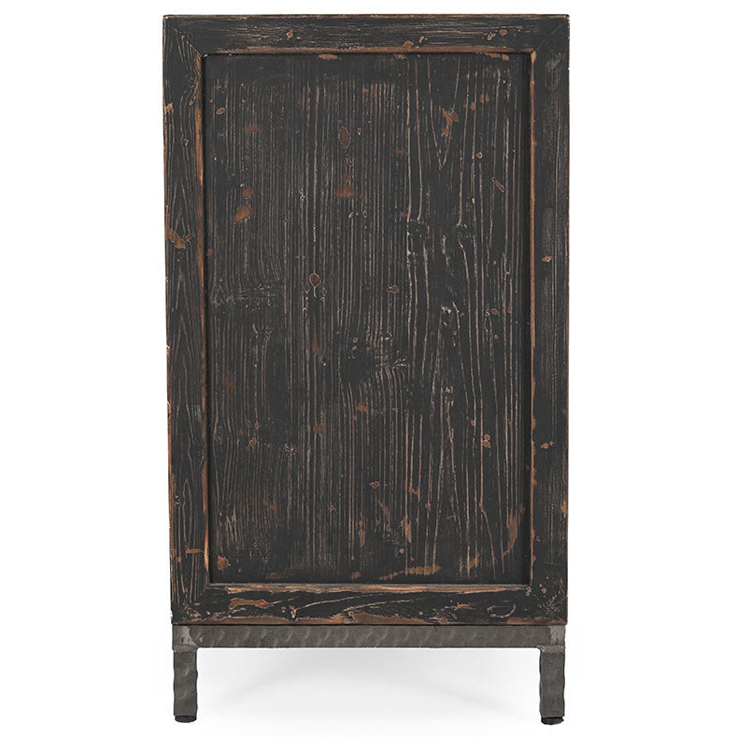 Lisbon Solid 4Dr Cabinet, Weathered Black/Travertine