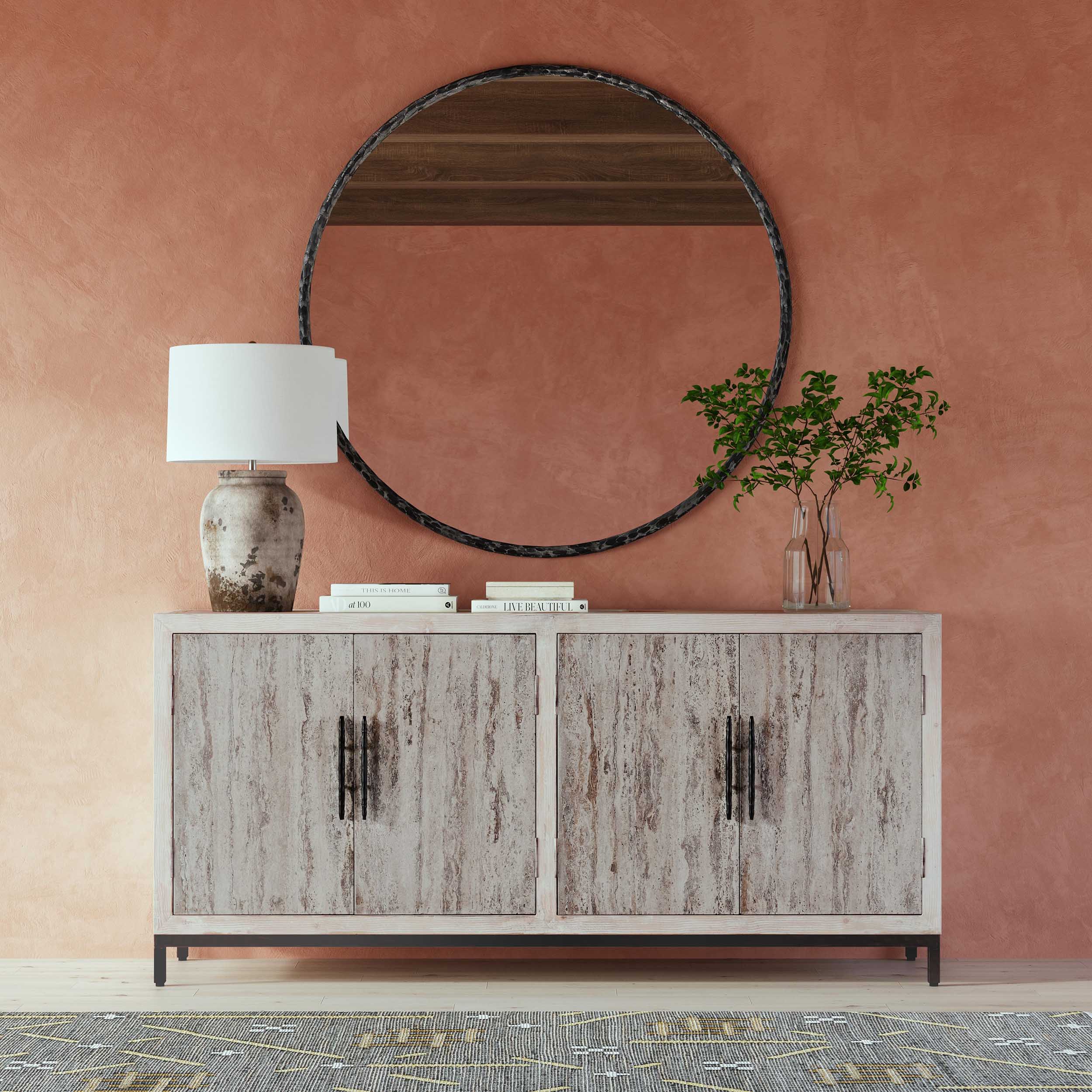 Lisbon Solid Wood 6Dr Cabinet, Timeworm Cream