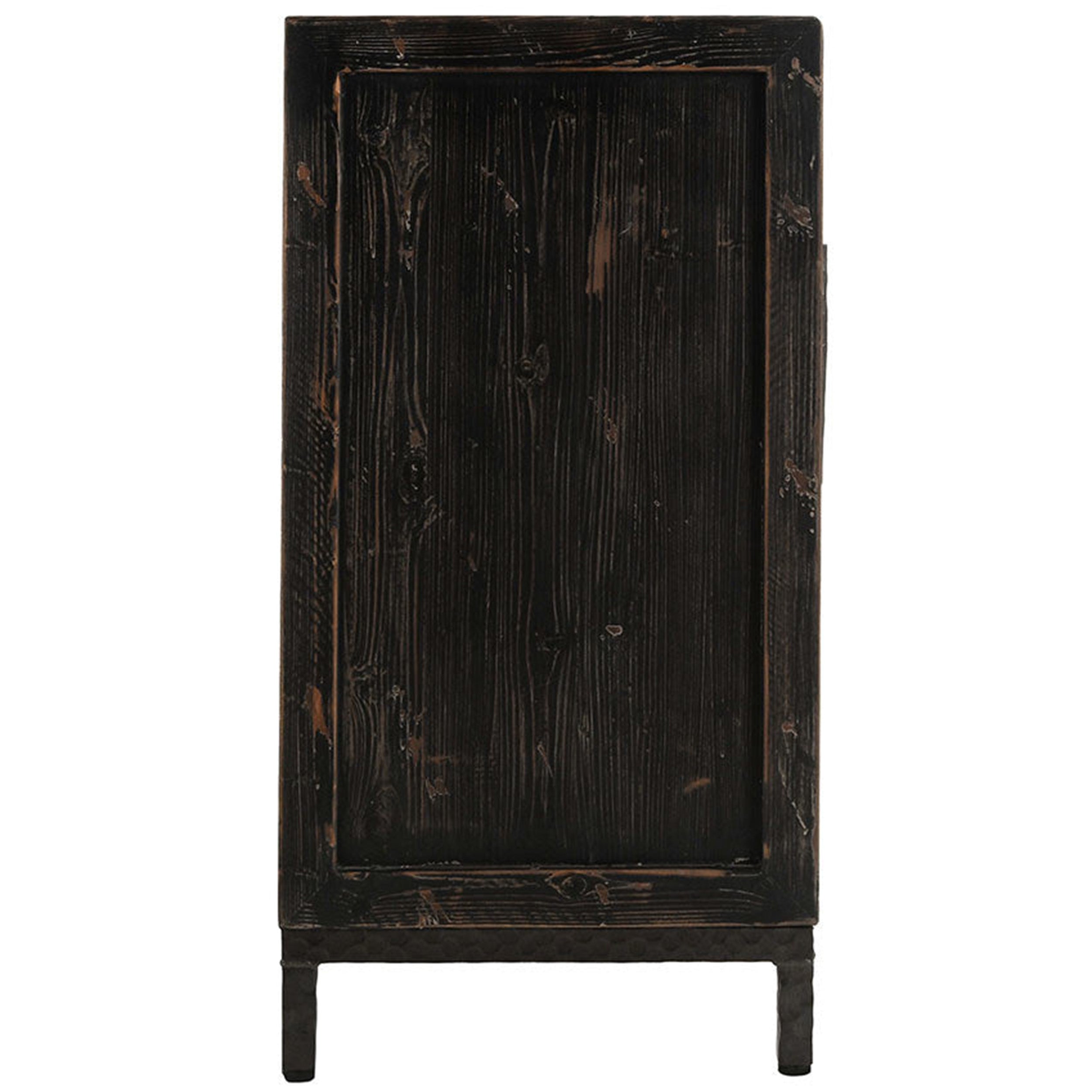 Lisbon Solid Wood 6Dr Cabinet, Weathered Black/Travertine