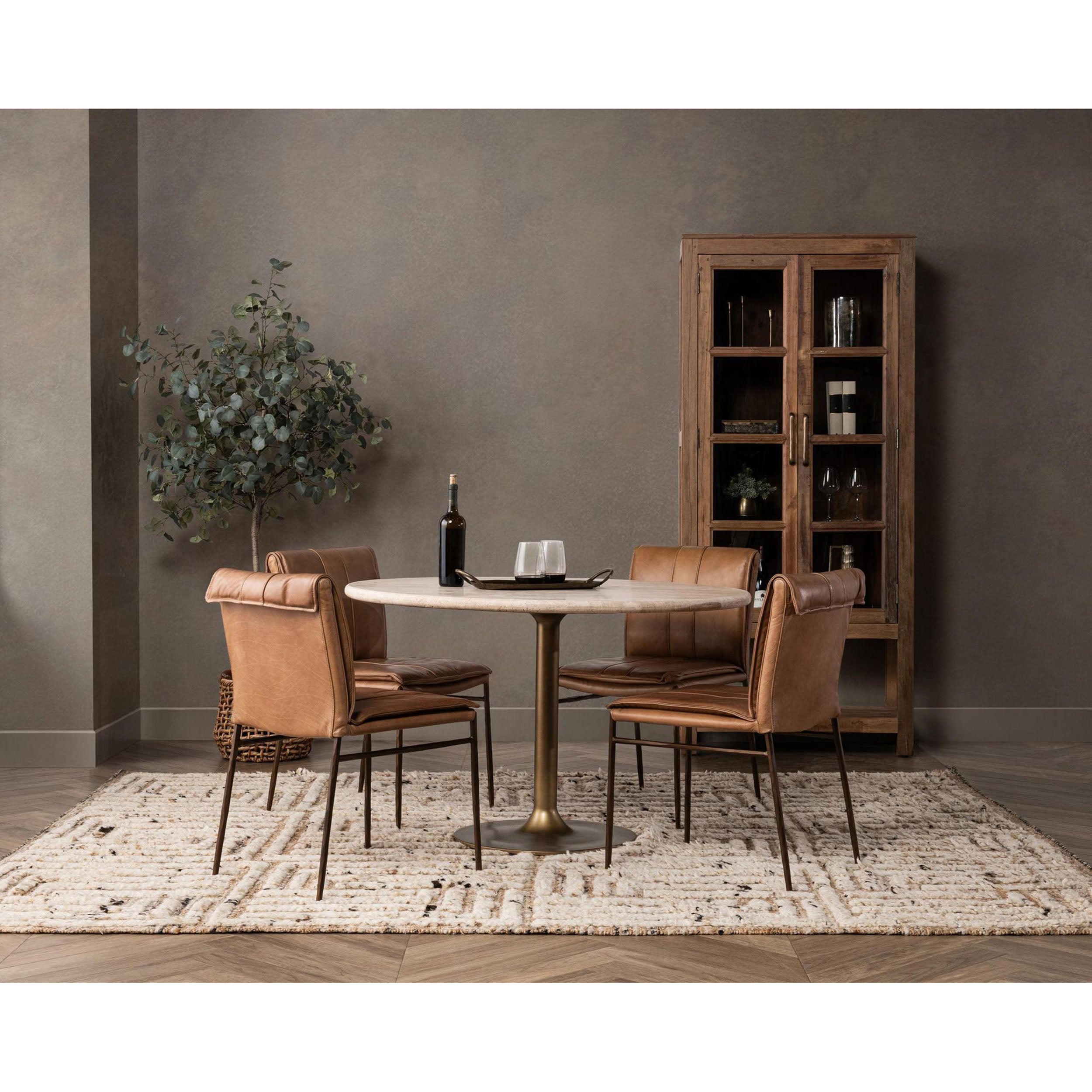 Malani Travertine Round Dining Table, Tan
