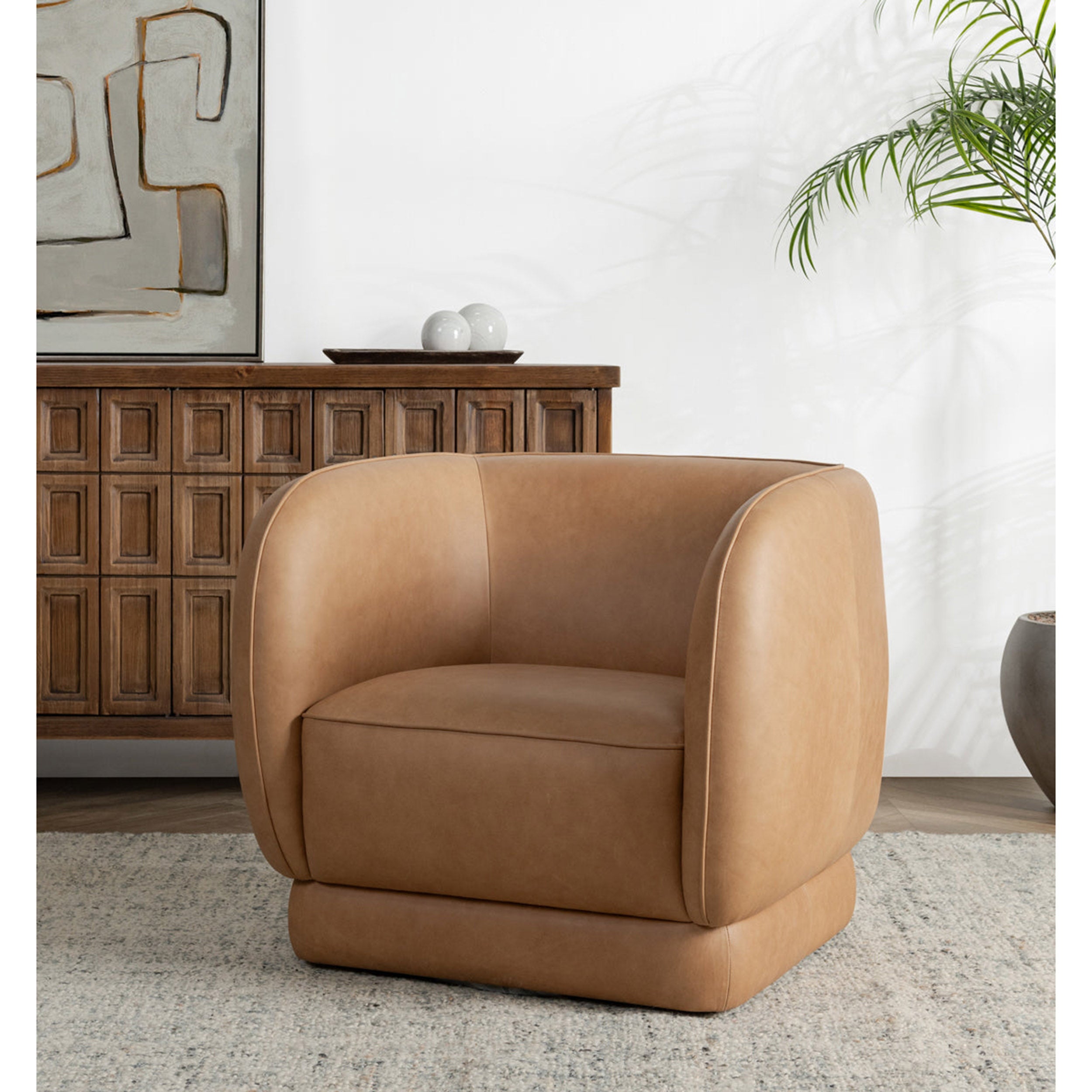 Rinner Leather Accent Chair, Tan