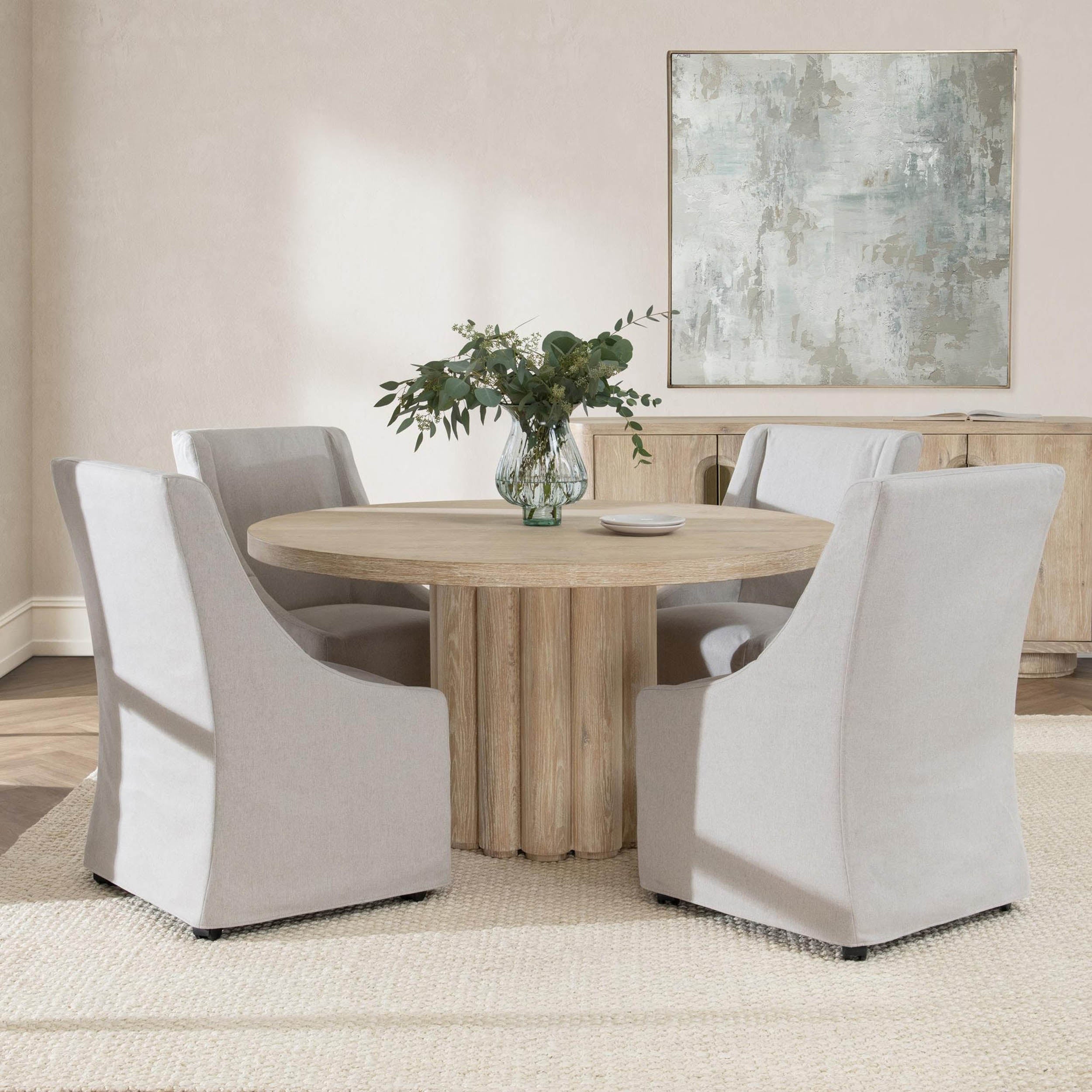 Tiber Solid Wood Dining Table, Cream Washed