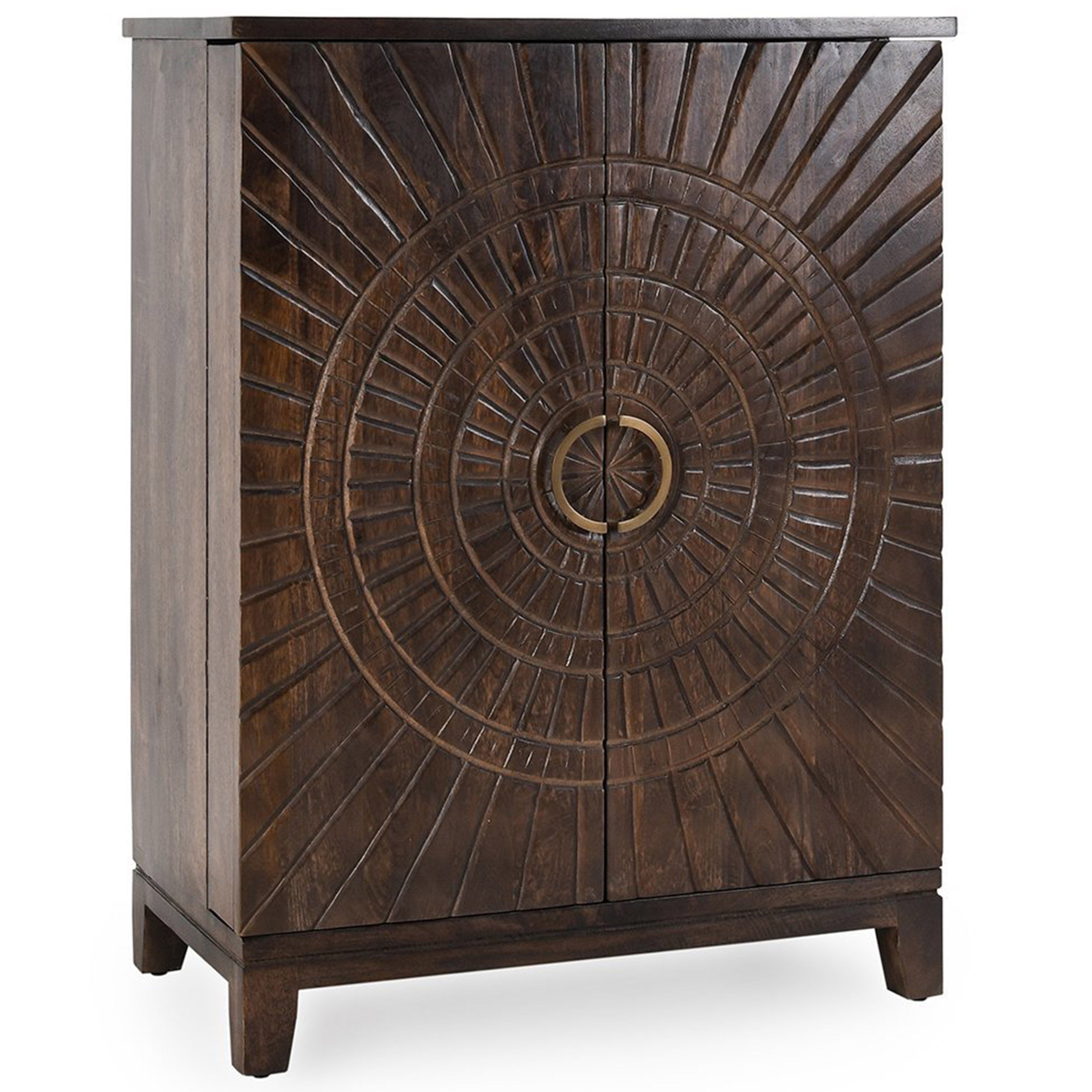 Vivian Solid Wood Bar Cabinet, Bark Brown