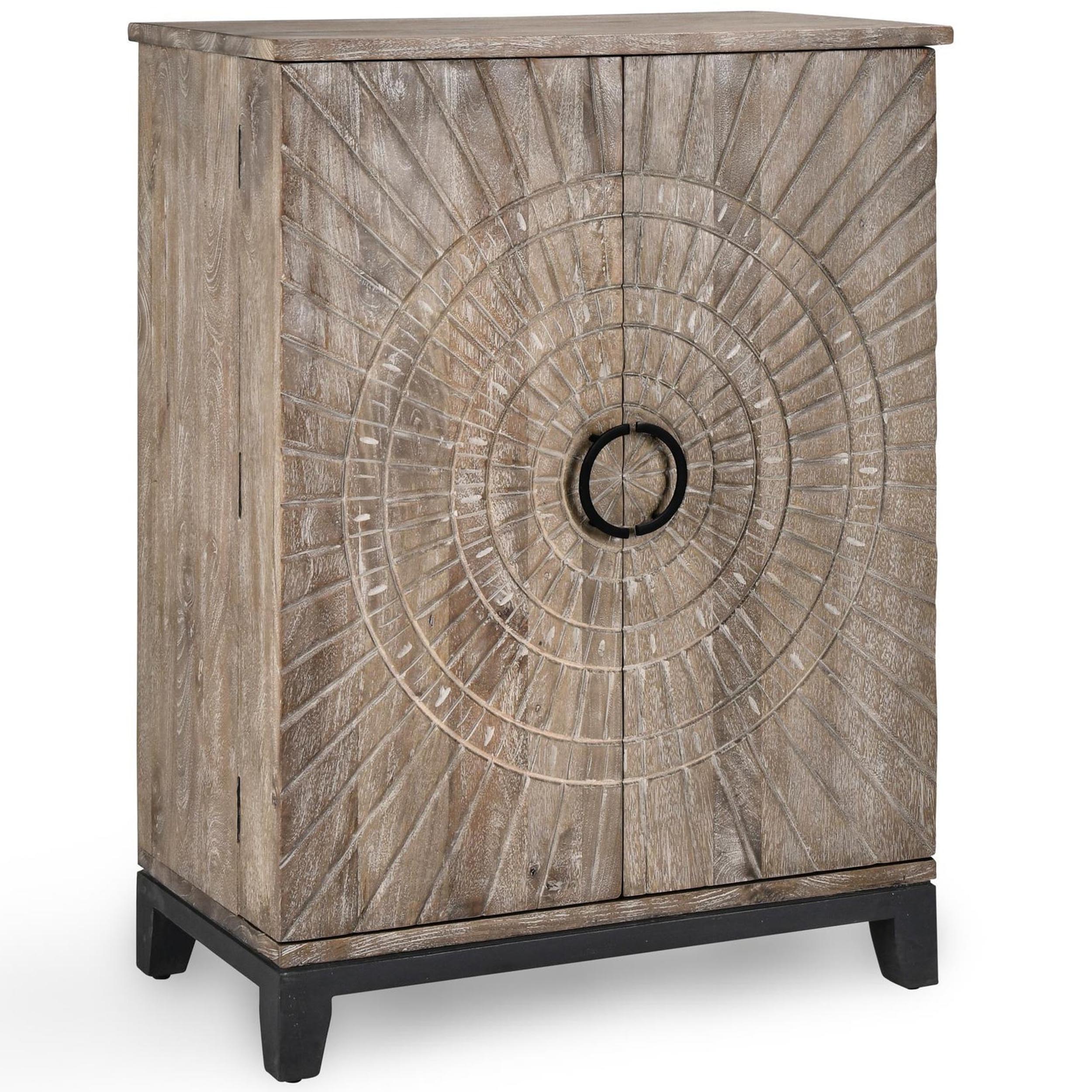 Vivian Solid Wood Bar Cabinet, Distressed Taupe