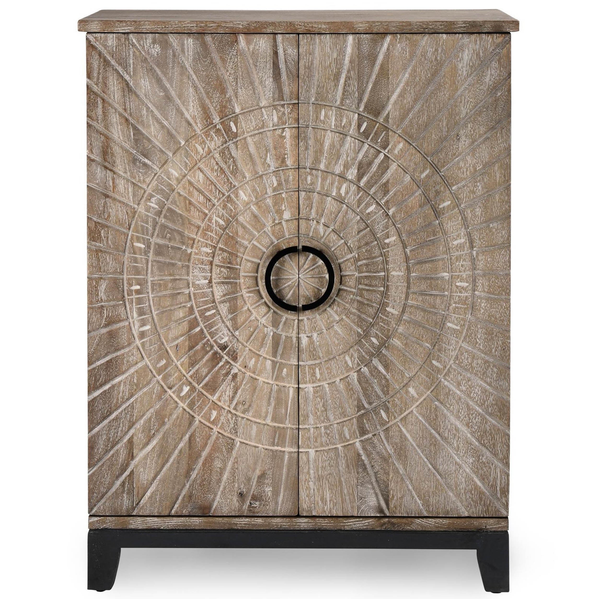 Vivian Solid Wood Bar Cabinet, Distressed Taupe