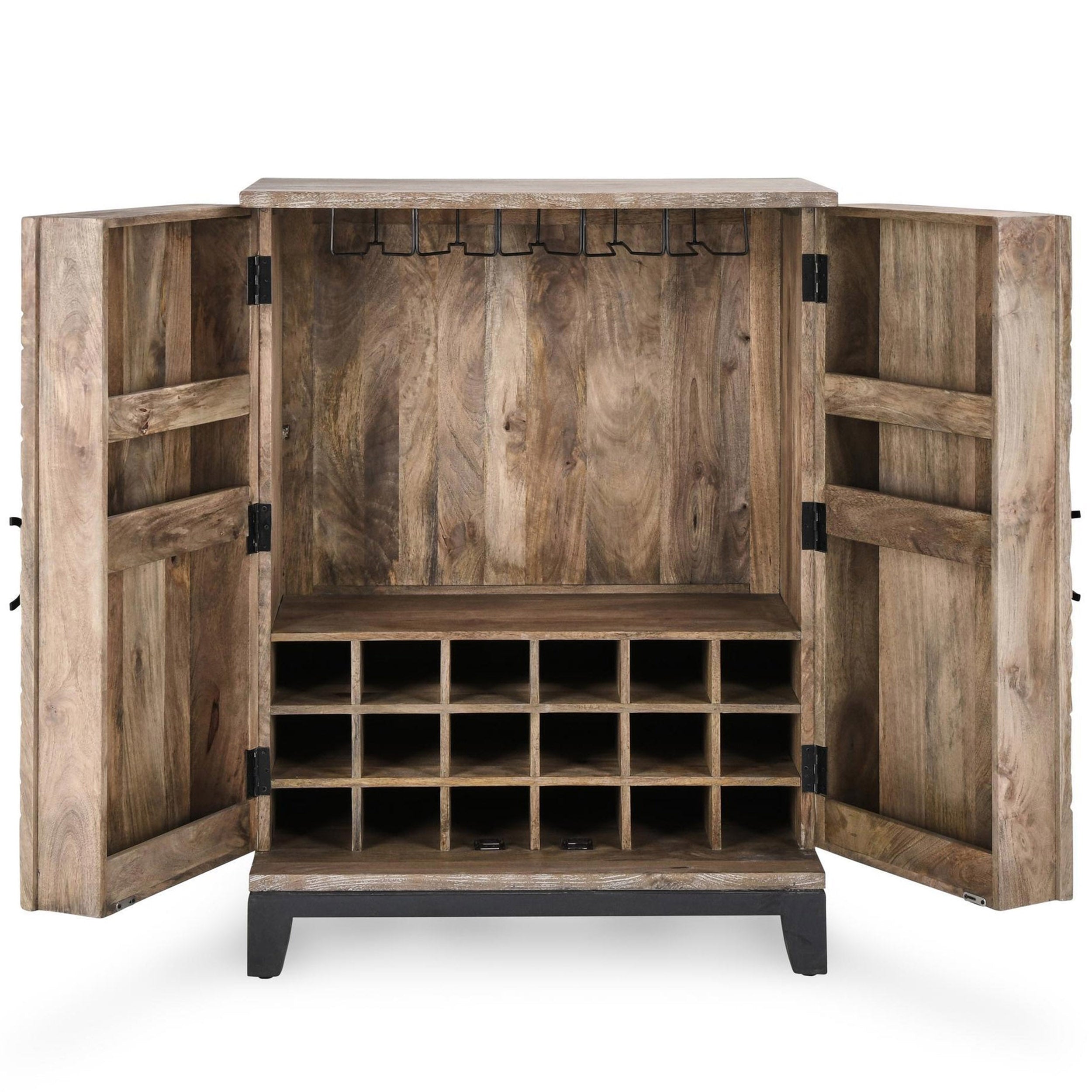 Vivian Solid Wood Bar Cabinet, Distressed Taupe