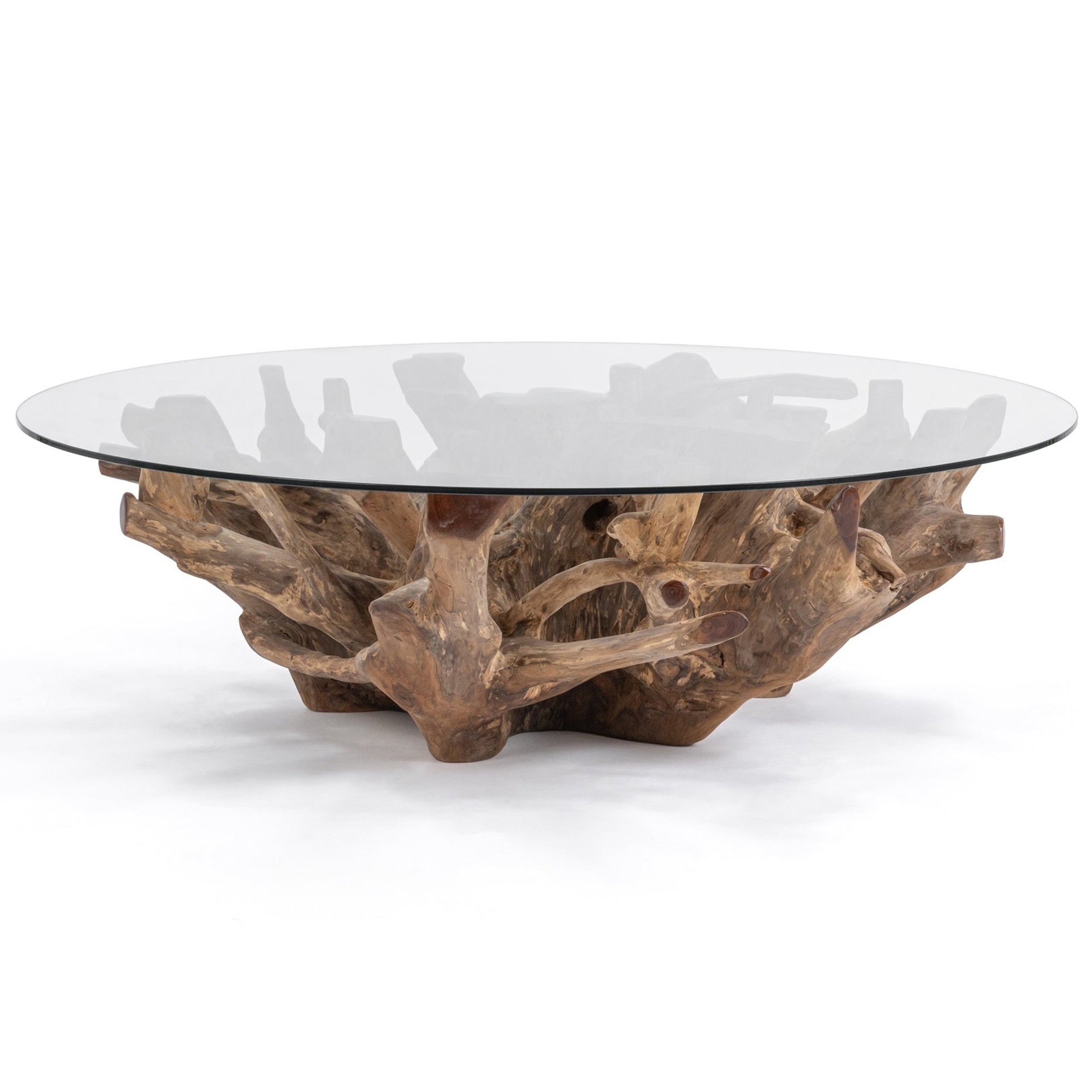 Willow Teak Root Glass Coffee Table, Natural White