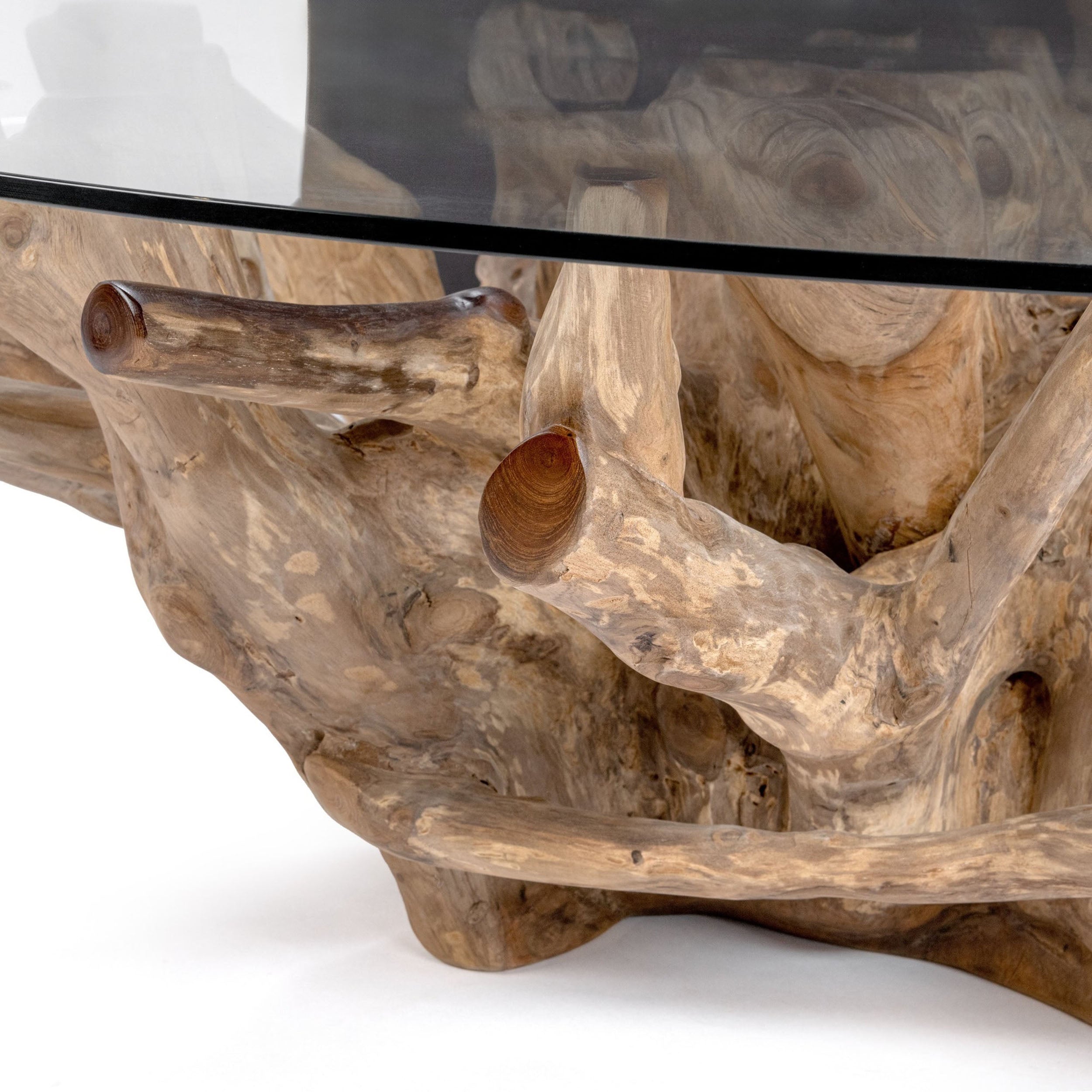 Willow Teak Root Glass Coffee Table, Natural White