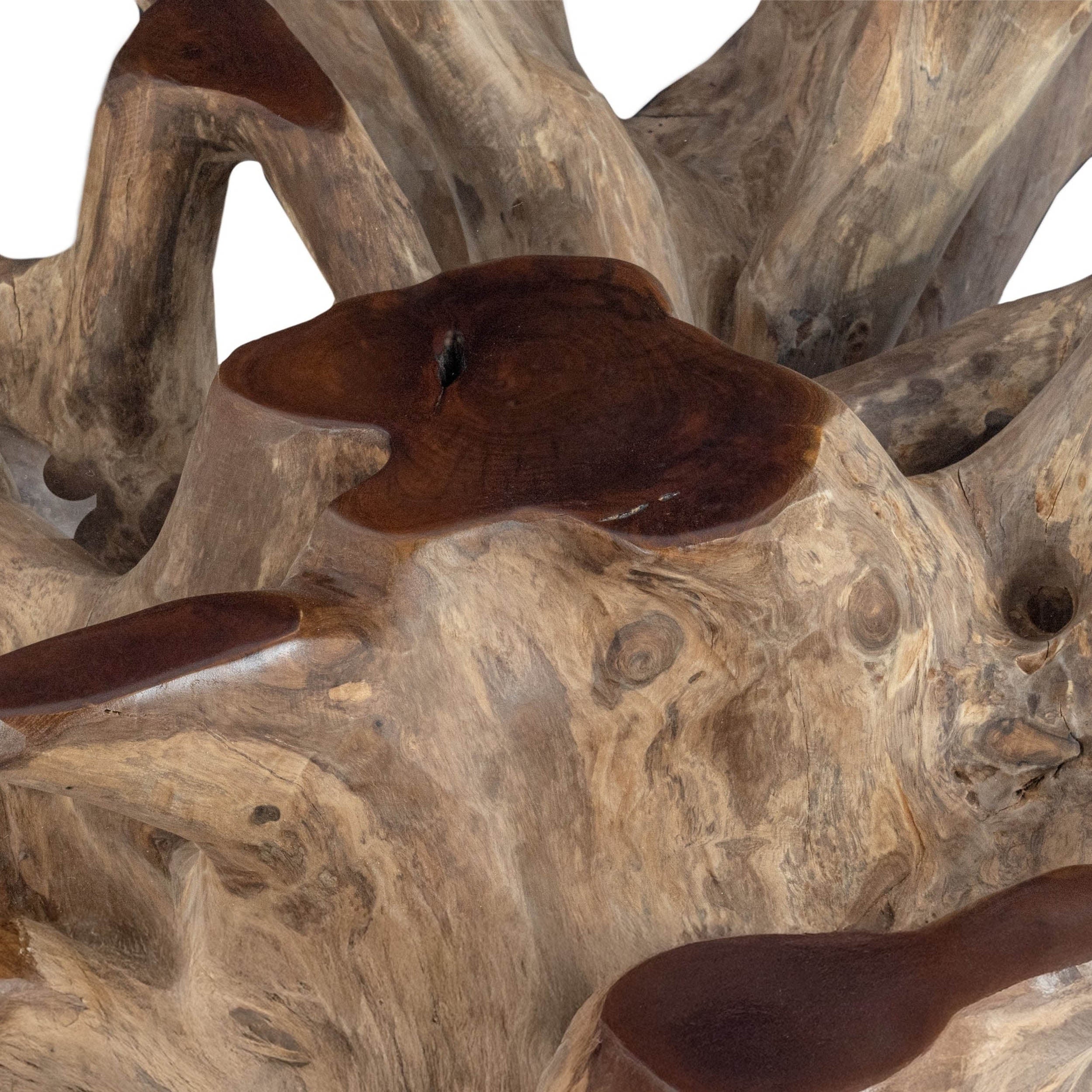 Willow Teak Root Glass Coffee Table, Natural White